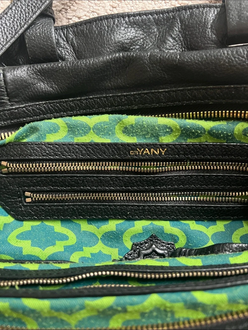 orYANY Black Pebbled Leather Satchel Crossbody Bag Brass Hardware